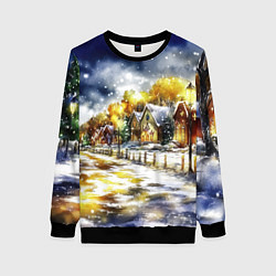 Женский свитшот Новогодний пейзаж акварель