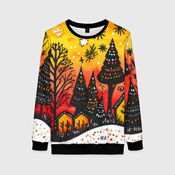 Женский свитшот Елочки на фоне оранжевого неба