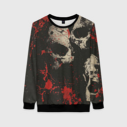 Свитшот женский Силуэты черепов на гранжевом фоне, цвет: 3D-черный