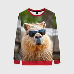 Свитшот женский Модная капибара в темных очках, цвет: 3D-красный