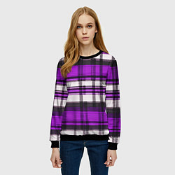 Свитшот женский Фиолетово-белая ткань в клетку, цвет: 3D-черный — фото 2