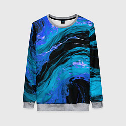 Свитшот женский Синие брызги на чёрном фоне, цвет: 3D-меланж
