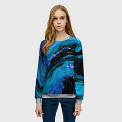 Свитшот женский Синие брызги на чёрном фоне, цвет: 3D-меланж — фото 2