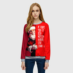 Свитшот женский Дед Мороз - не ждите чуда, цвет: 3D-меланж — фото 2