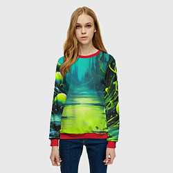 Свитшот женский Зелёная кислотная абстракция, цвет: 3D-красный — фото 2