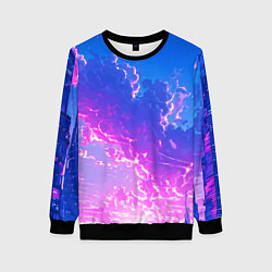 Свитшот женский Розовые тучи на голубом небе киберпанк, цвет: 3D-черный