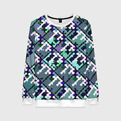 Свитшот женский Бирюзовый абстрактный паттерн, цвет: 3D-белый