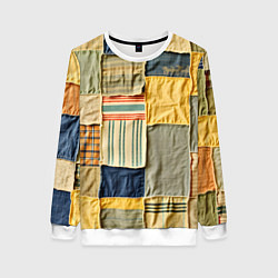 Свитшот женский Пэчворк в желтых оттенках, цвет: 3D-белый
