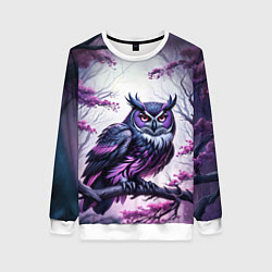 Женский свитшот Черно фиолетовая сова сидит на ветке