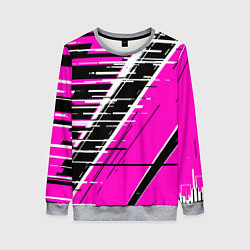 Свитшот женский Чёрно-белые глитч полосы на розовом фоне, цвет: 3D-меланж