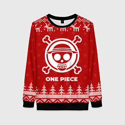 Свитшот женский Новогодний One Piece с оленями, цвет: 3D-черный