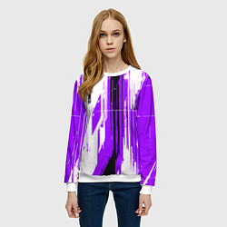 Свитшот женский Вертикальные чёрно-белые линии на фиолетовом фоне, цвет: 3D-белый — фото 2