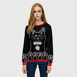 Свитшот женский Green Day: cat rock, цвет: 3D-красный — фото 2