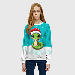 Свитшот женский Змейка в новогодней шапочке, цвет: 3D-белый — фото 2