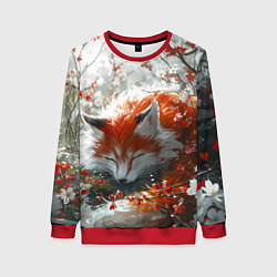 Свитшот женский Милая лисичка в лесу, цвет: 3D-красный