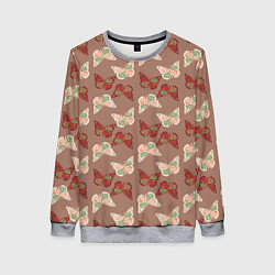 Свитшот женский Бабочки зелено-бежевые, цвет: 3D-меланж