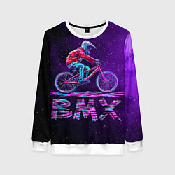 Свитшот женский BMXер в космосе, цвет: 3D-белый