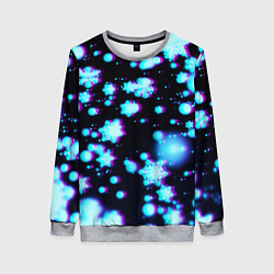 Свитшот женский Неоновые снежинки глитч, цвет: 3D-меланж
