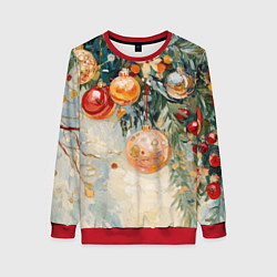 Свитшот женский Большие и маленькие новогодние шары, цвет: 3D-красный