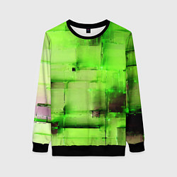 Свитшот женский Чёрные пятна на зелёном фоне абстракция, цвет: 3D-черный