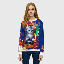 Свитшот женский Удивительный мир котёнка игромана, цвет: 3D-белый — фото 2