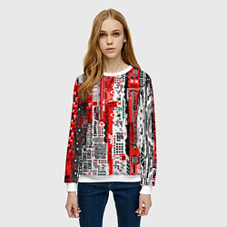 Свитшот женский Киберпанк паттерн красный, цвет: 3D-белый — фото 2