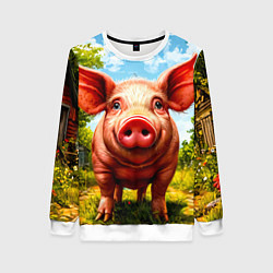 Свитшот женский Свинка в деревне, цвет: 3D-белый