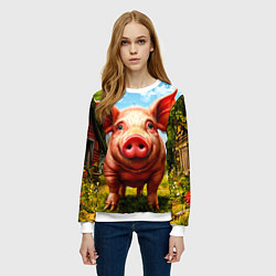 Свитшот женский Свинка в деревне, цвет: 3D-белый — фото 2