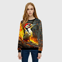 Свитшот женский Дятел в огне, цвет: 3D-черный — фото 2