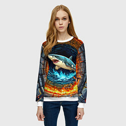 Свитшот женский Акула в огненом колодце, цвет: 3D-белый — фото 2
