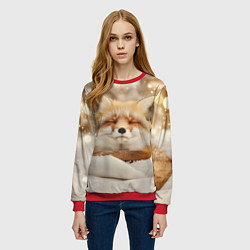 Свитшот женский Сонная лисица зимой, цвет: 3D-красный — фото 2