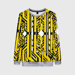 Свитшот женский Чёрно-жёлтые техно полосы на белом фоне, цвет: 3D-меланж