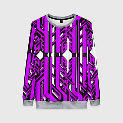 Свитшот женский Чёрно-фиолетовые техно полосы на белом фоне, цвет: 3D-меланж