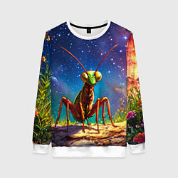 Свитшот женский Богомол и звездное небо, цвет: 3D-белый