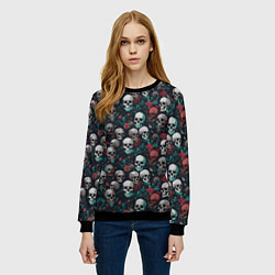 Свитшот женский Красные цветы и черепа, цвет: 3D-черный — фото 2