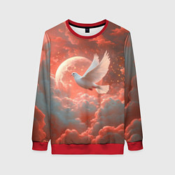 Свитшот женский Белый летящий голубь, цвет: 3D-красный