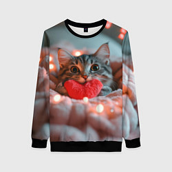 Свитшот женский Котик с сердечком, цвет: 3D-черный