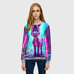 Свитшот женский Ослик в неоновых искрах, цвет: 3D-меланж — фото 2