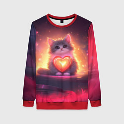 Свитшот женский Пушистый котик с сердечком, цвет: 3D-красный