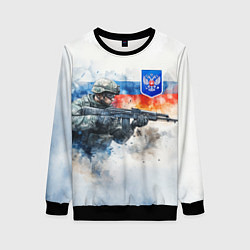 Свитшот женский Русский солдат и синий герб РФ, цвет: 3D-черный