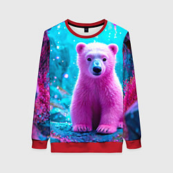 Свитшот женский Белый розовый медведь, цвет: 3D-красный