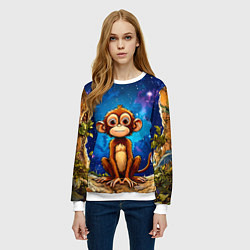 Свитшот женский Обезьянка в звездную ночь, цвет: 3D-белый — фото 2