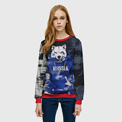 Свитшот женский Русский волк с автоматом, цвет: 3D-красный — фото 2