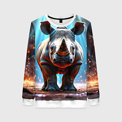 Свитшот женский Носорог в лучах, цвет: 3D-белый