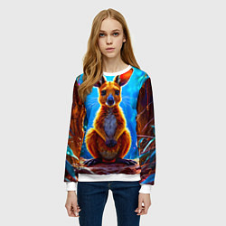 Свитшот женский Кенгуру в джунглях, цвет: 3D-белый — фото 2