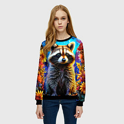 Свитшот женский Енот в звездную ночь, цвет: 3D-черный — фото 2