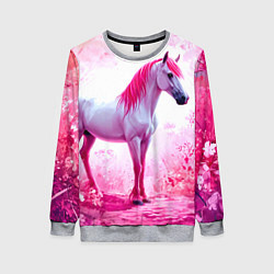Свитшот женский Белая лошадь с розовой гривой, цвет: 3D-меланж