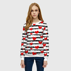 Свитшот женский Паттерн с полосками и сердечками, цвет: 3D-белый — фото 2
