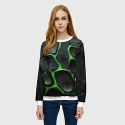 Свитшот женский Черная потертая текстура на зеленом фоне, цвет: 3D-белый — фото 2