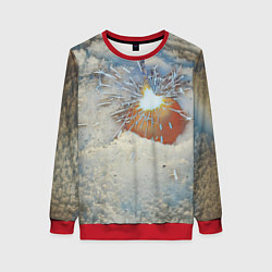 Свитшот женский Искрящийся мандарин на снегу, цвет: 3D-красный
